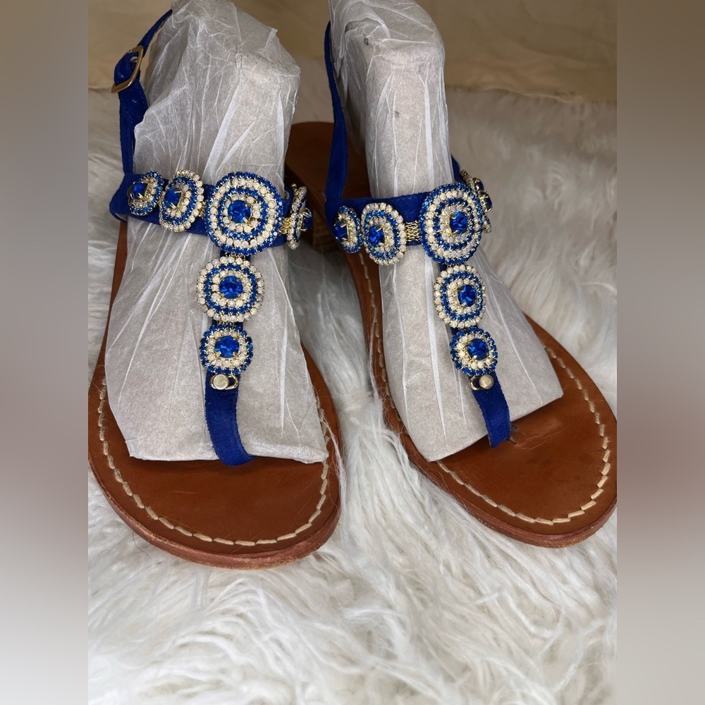 Moda positano Elegant Blue Beaded Women's Sandals - Picture 4 of 6